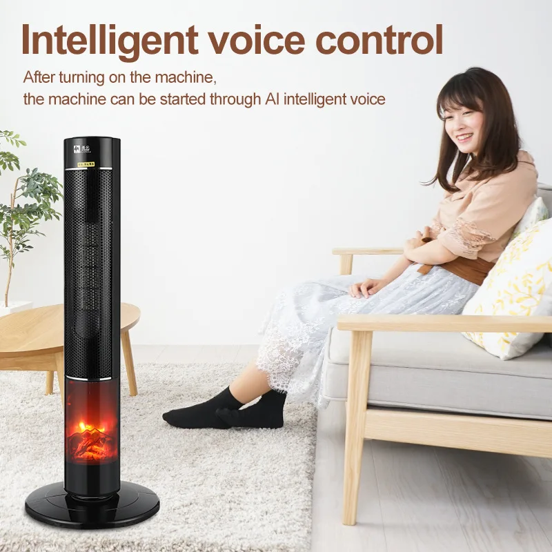 Smart PTC Space Heater Vertical Simulated Flame Electric Warmer Mist Humidifying Heating Device