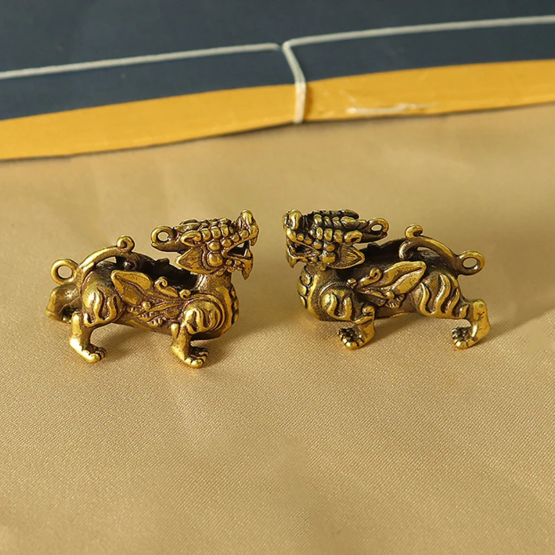 Estatua de dragón de Animal mítico chino, adornos antiguos en miniatura, adorno de dragón Feng Shui, regalos de decoración, latón puro, 1 pieza