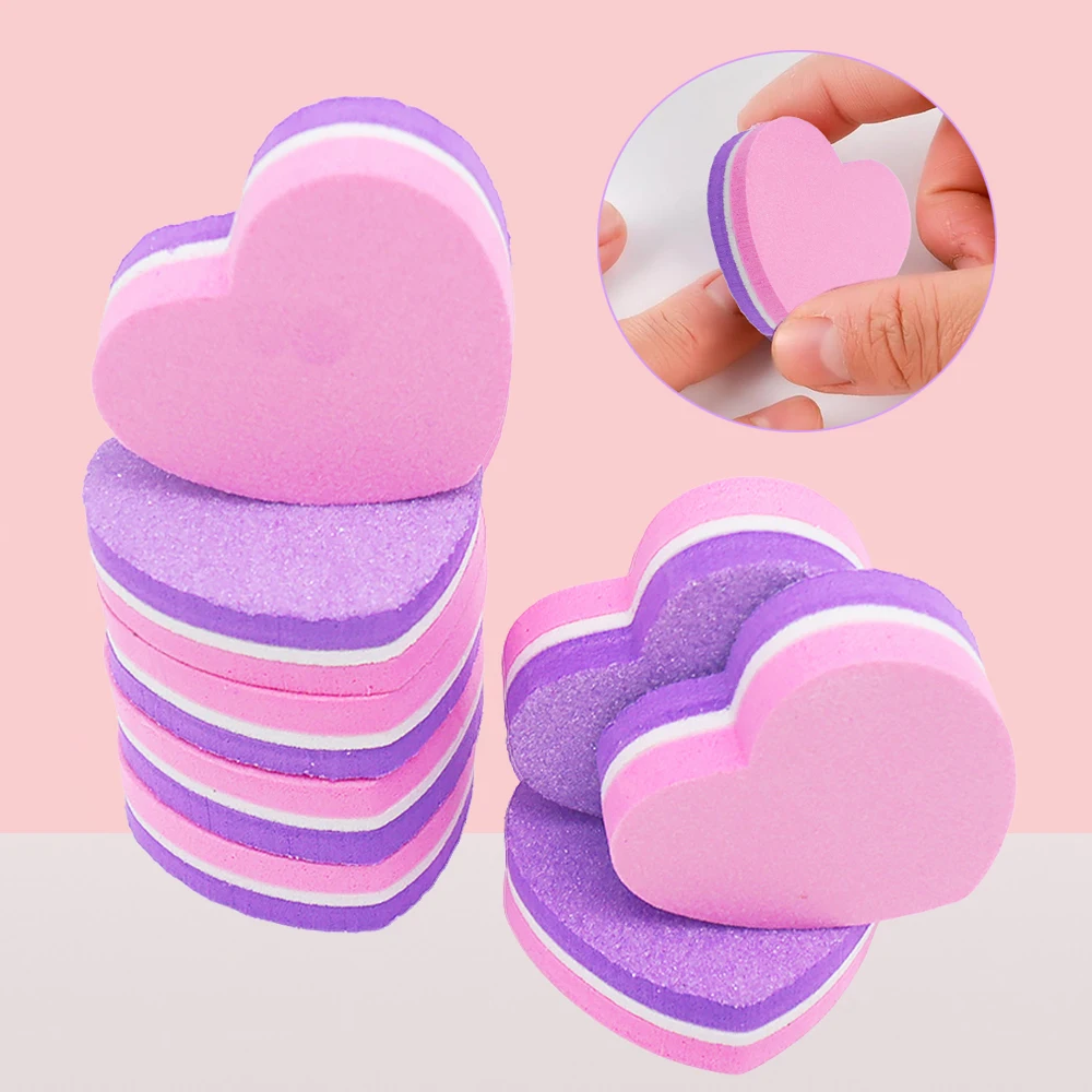 

10/30/50 Pcs Heart Sponge Mini Nail Buffers File Set Double Sided Nail Sanding Blocks For Acrylic /Natural Nails Manicure Tools