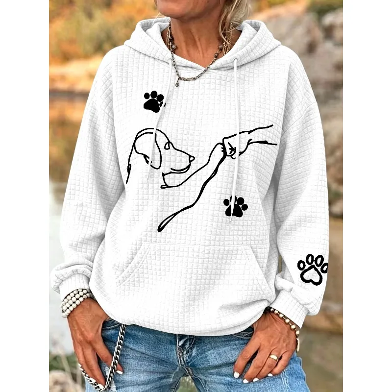 ilstile Women's Dog Paw Print Hoodies Autumn Winter Long Sleeve Casual Outdoor Hooded Hoodies Sports Sweatshirts White Blue NEW