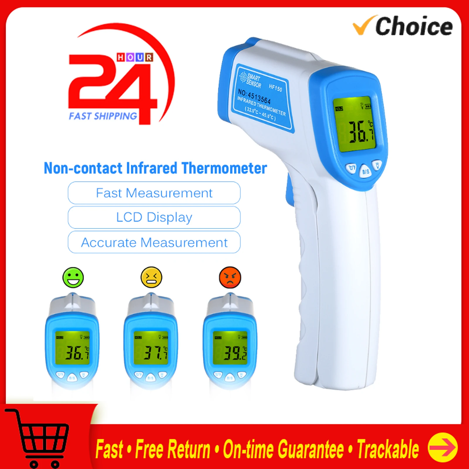 SMART SENSOR HF150 Non-contact IR Infrared Thermometer Digital LCD Thermometer Body Temperature Gauge Handheld Temperature Meter