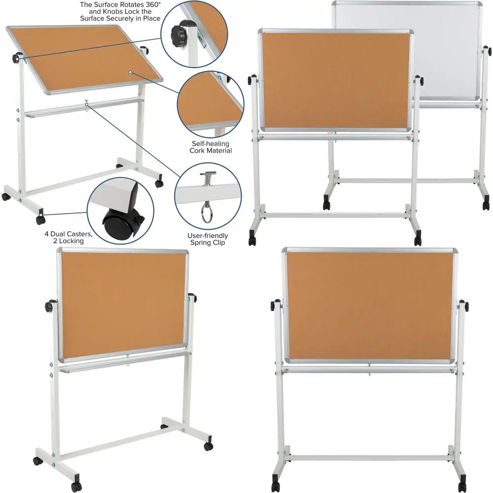45.25W x 54.75H لوحة الفلين المتنقلة ثنائية الجوانب والسبورة البيضاء مع حامل قلم #1