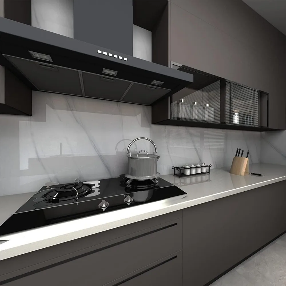 ورق اتصال كبير عريض 31.5 × 315 بوصة من الرخام الأبيض والرمادي والجرانيت مقاوم للماء وقابل للتقشير واللصق على سطح الطاولة للمطبخ وB