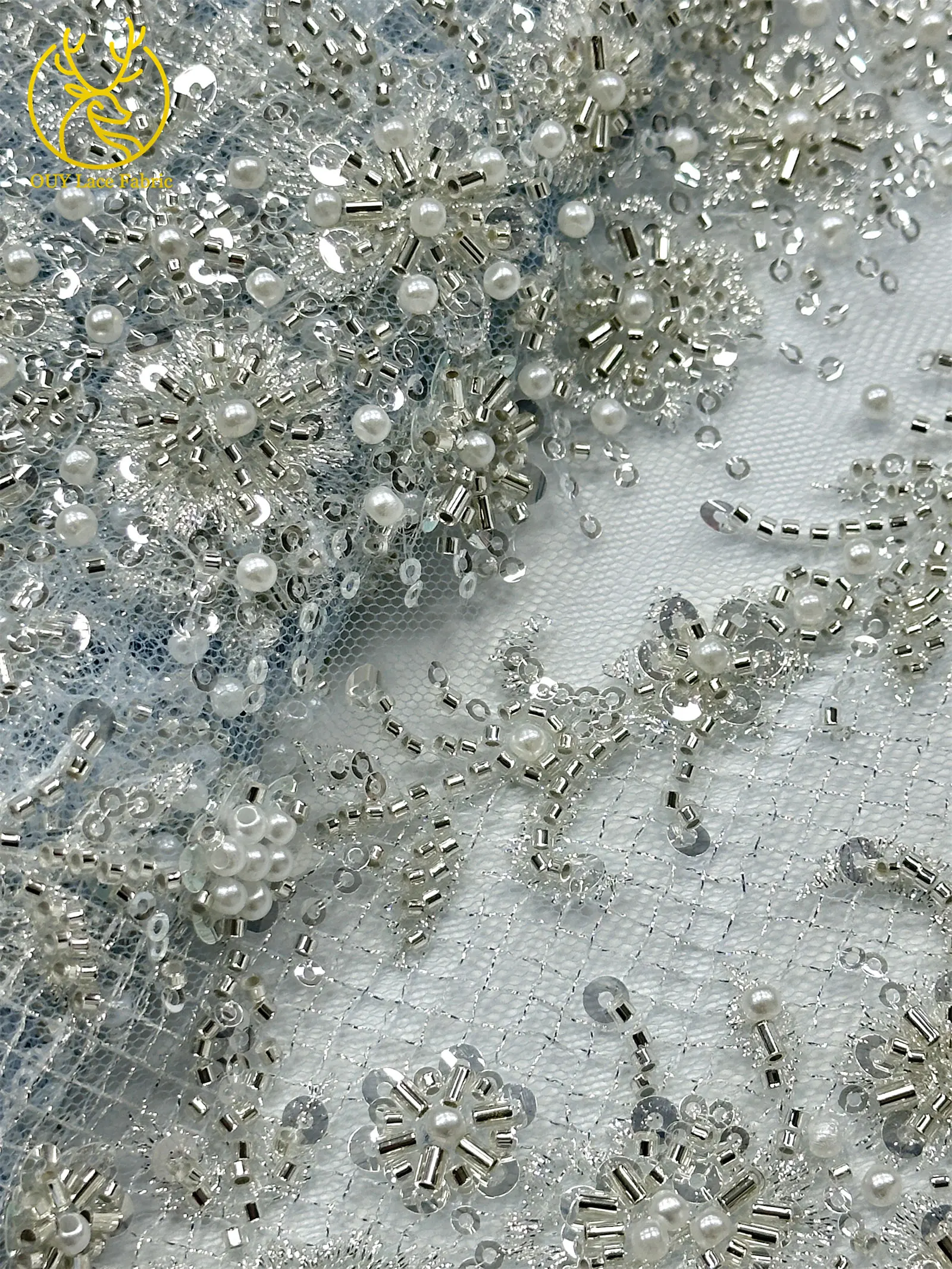 Modischer nigerianischer Brautkleidstoff mit Perlen und Spitze, 2026 neues Design, französische Netzspitze, afrikanischer Pailletten-Spitzenstoff für Hochzeitskleider zum Nähen – Detail 27