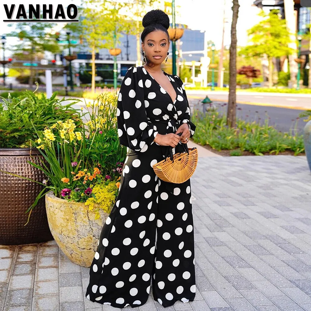 

VANHAO Fashion Polka Dot Printing Fall 2022 Women Jumpsuit Long Pants One Piece Outfits Rompers Elegant Wholesale Dropshipping