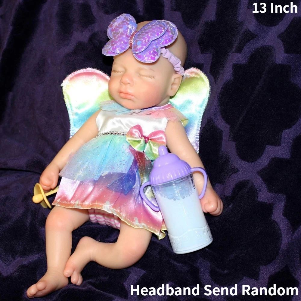 13 Inch Loulou Silicone Girl Bebe Newborn Baby Doll With Butterfly Dress Fairy Baby Doll（Headband Send Random)