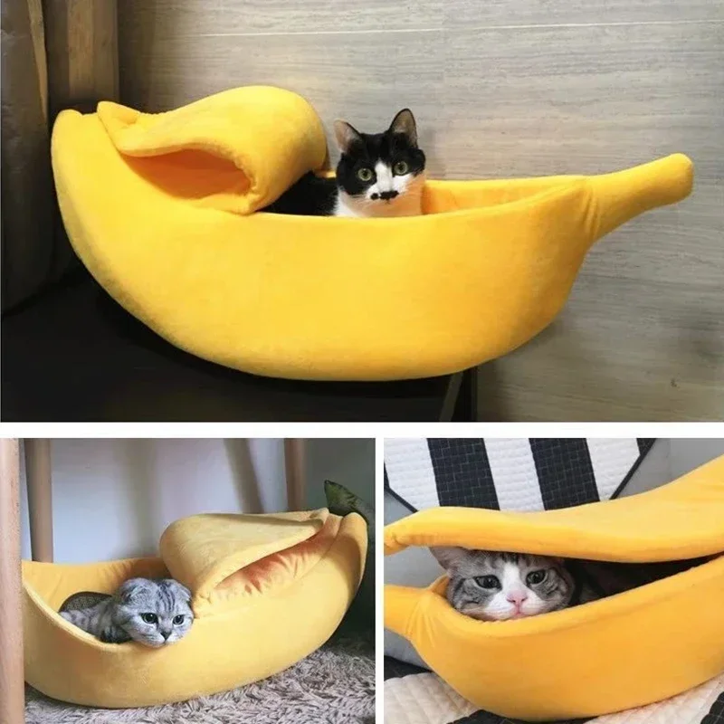 Warmes, bananenförmiges Hunde- und Katzenbett, gemütlicher Korb, Kissen für Welpen, Kätzchen, Zwinger, tragbare Haustier-Schlafmatte, Bett, Katzenbedarf – Detail 7