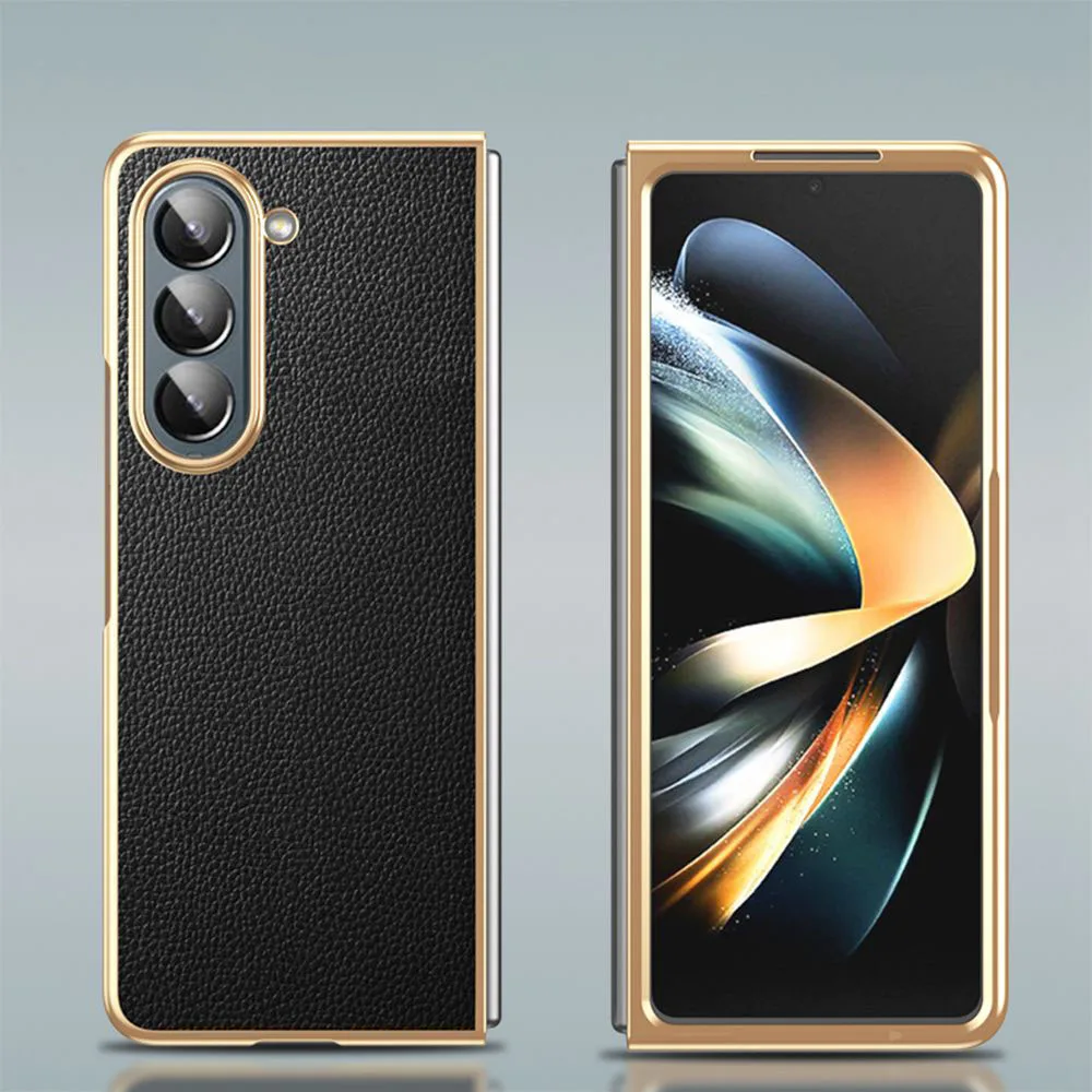 Genuine Leather Case For Samsung Galaxy Z Fold 3 4 5 6 7 Case Plating Coque For Samsung Z Fold3 Fold4 Fold5 Fold6 Fold7 Cover