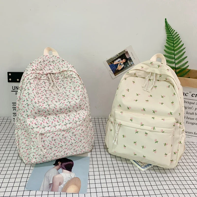 Waterproof Nylon Rucksack Large Capacity Books Stationery Organizer Bags Casual Cloth Floral School Bags for Students Teenager