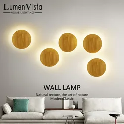 LED Wooden Wall Lamp Nordic Circular LED Wall Lamp Modern Personality Bedroom Staircase Bedside Background Wall Hanging Lamp