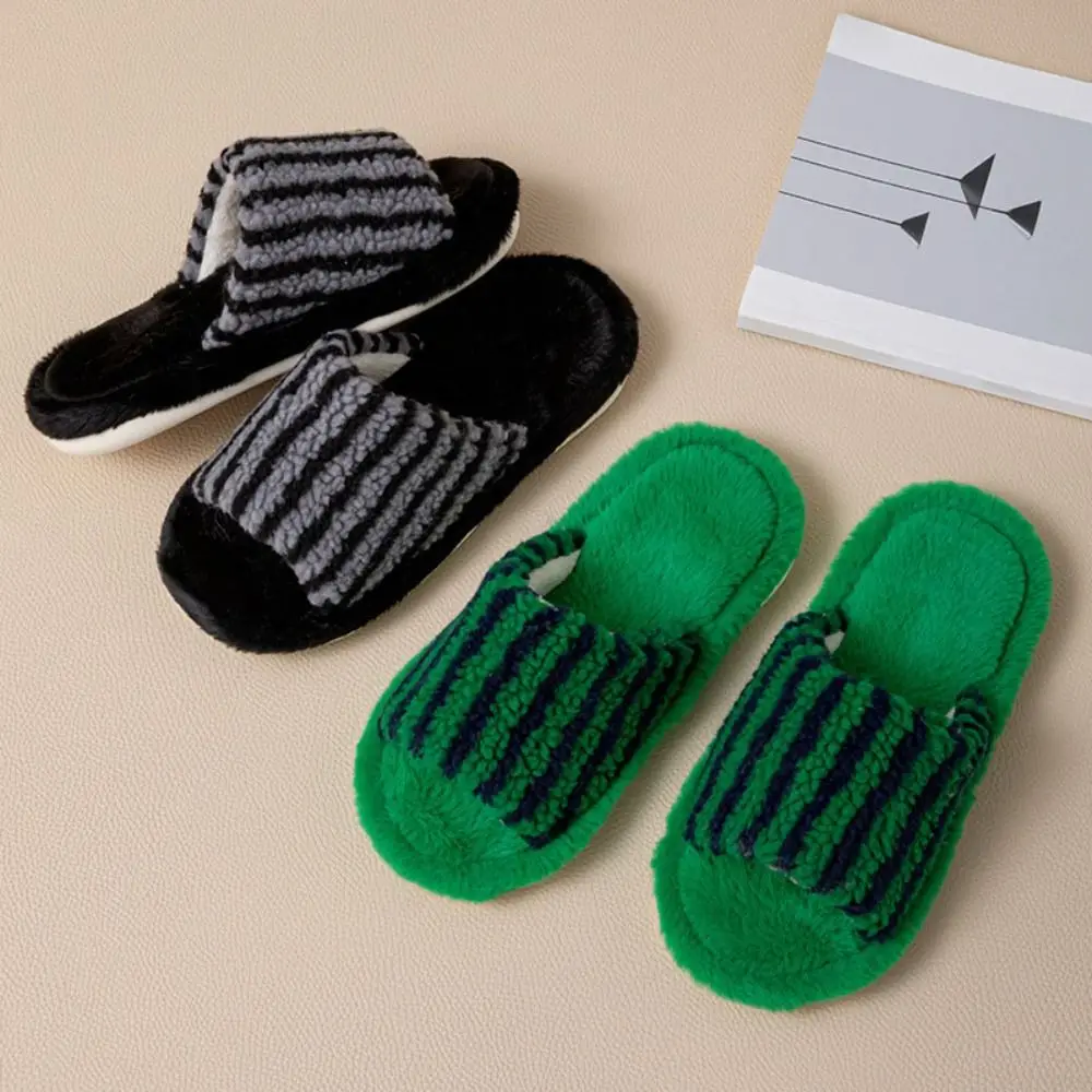 

Элегантные повседневные плюшевые тапочки в полоску, мягкая лоскутная домашняя хлопковая обувь, нескользящая теплая женская домашняя обувь на плоской подошве, домашняя обувь