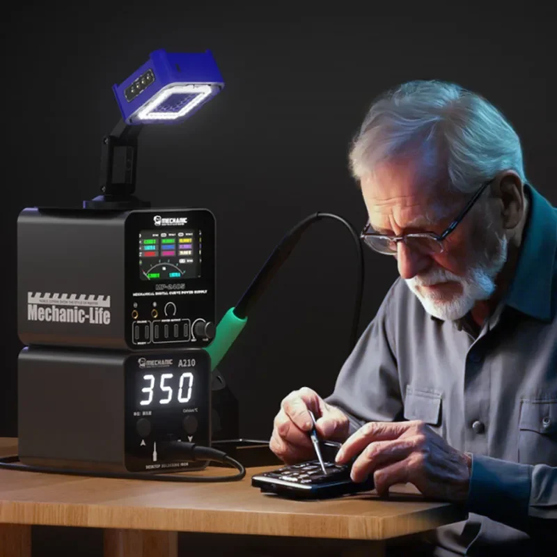 ميكانيكي FUL-4 4in1 مروحة إضاءة معالجة بالأشعة فوق البنفسجية - 3.2 وات 3 ثانية معالجة سريعة لاستخراج الدخان حامل قابل للتعديل لأداة إصلاح الهاتف المكتبي