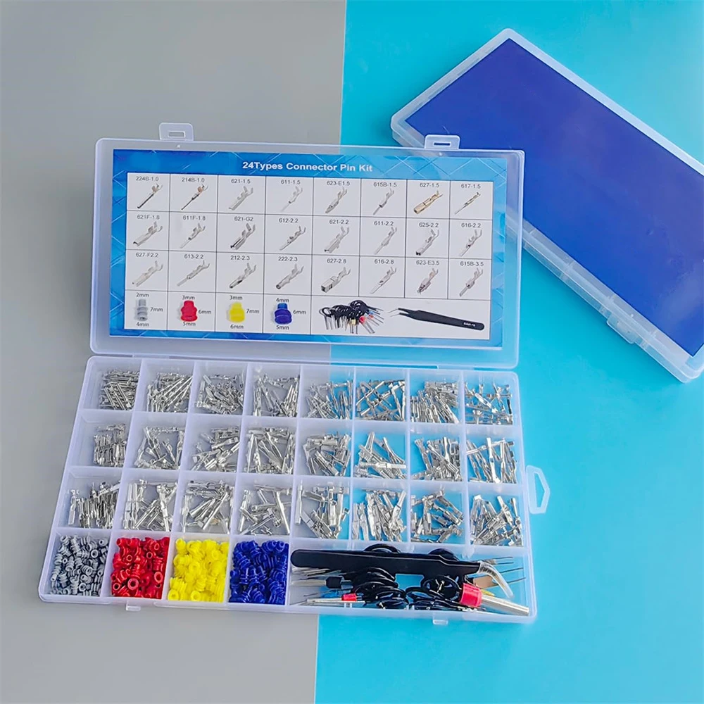 

459 шт., 24 типа, комплект автомобильных контактных разъемов, 1/1,5/1,8/2,2/2,3/2,8/3,5 мм, штыри для проводов «папа» и «мама», неизолированный клеммный штифт для проводов