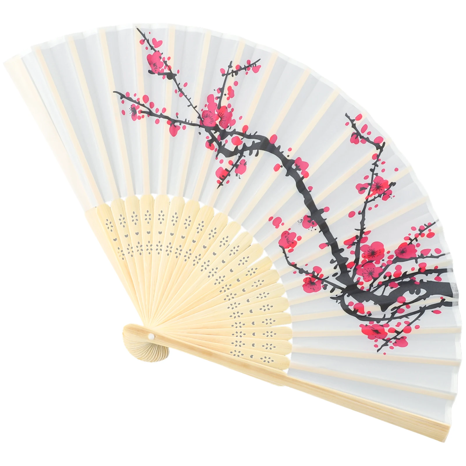 Folding Hand Fan Polyester 21cm Length for cherry Blossom Garden Parties Outdoor Weddings 38cm Unfolding Diameter Hot Sale