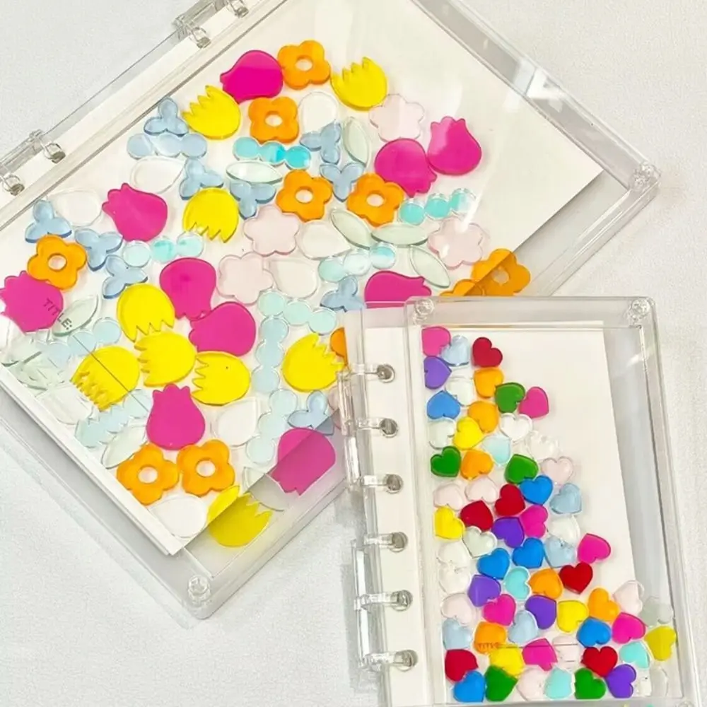 Color Transparent Cover Binder Notebook Fashion Flowing Flower/Heart A5/A7 Loose Leaf Book Acrylic DIY Memo Note School Office