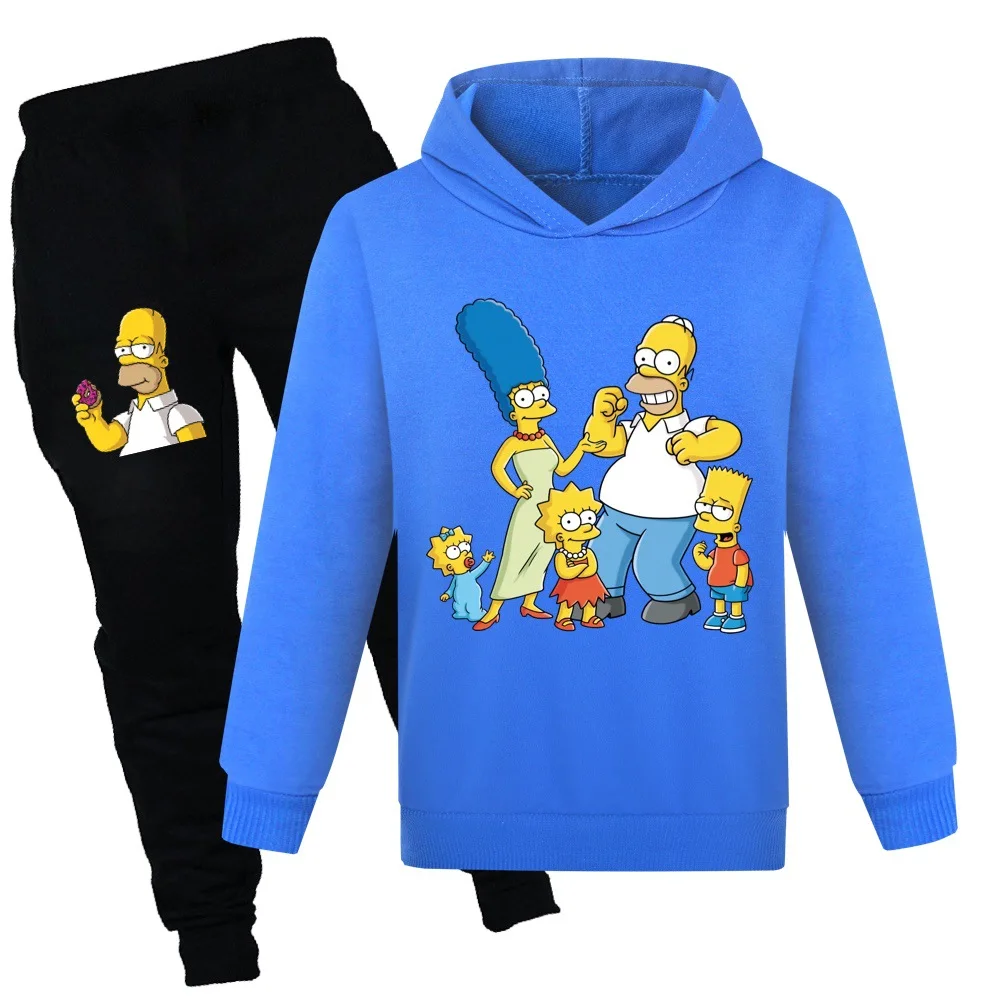 Spring Autumn Thin Hooded Pants Set Tracksuit S-Simpsoned Hoodies T-Shirt Child Sweatshirt Kids Boys Girl Clothing Orga Mage