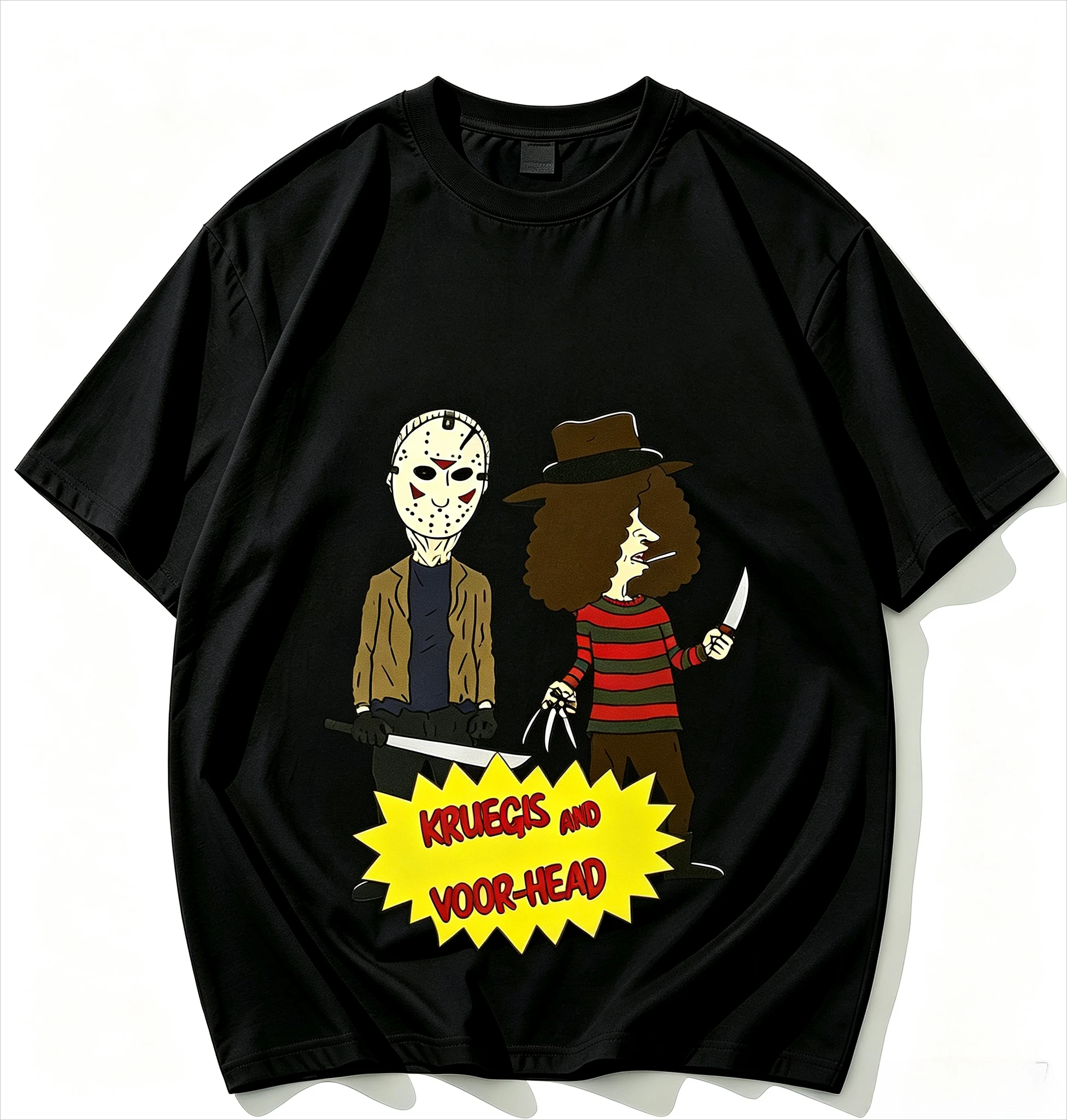 Kruegis And Voor-Head Freddy Jason Cartoon Graphic Tee Beavis And Butt-Head Parody O Neck Short Sleeve Unisex Streetwear Tops