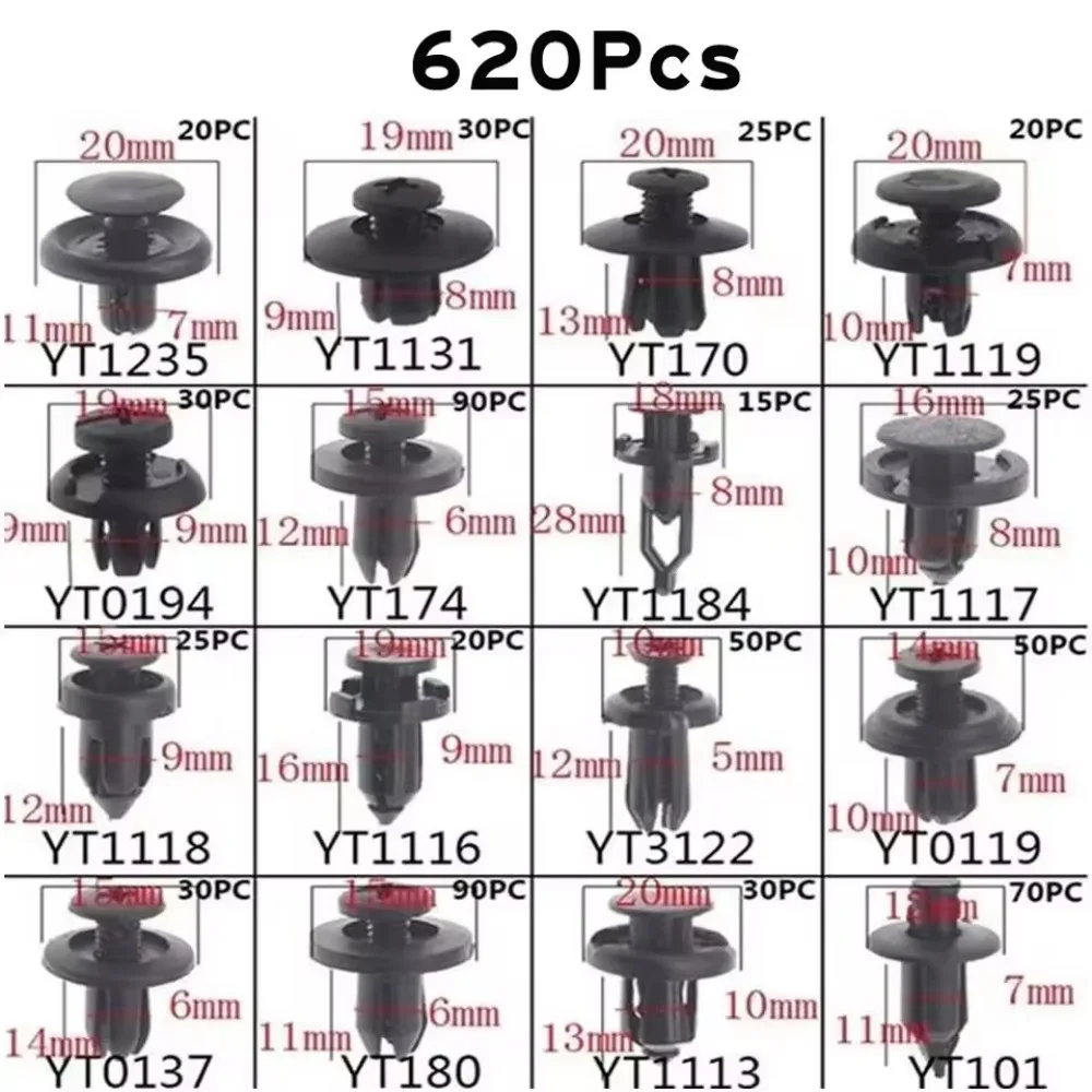 Nowy 620PCS Klipsy samochodowe Mieszane zapięcia samochodowe Panel poszycia drzwi Automatyczny zderzak Nit ustalający Push Pokrywa silnika Klips błotnika — zdjęcie 3