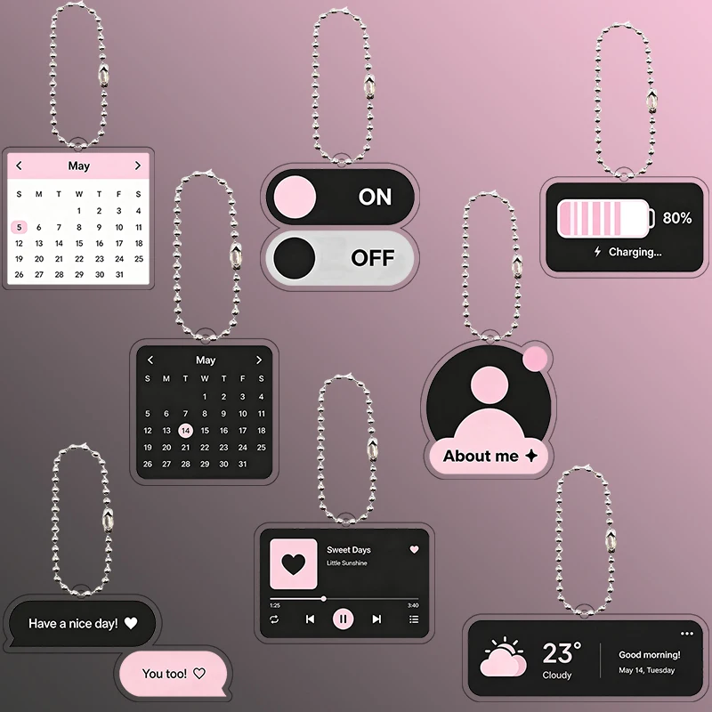 Pink Black Aesthetic UI Interface Acrylic Keychain Bag Charm Cute Phone Screen Design Pendant Daily Decoration Hot Birthday Gift