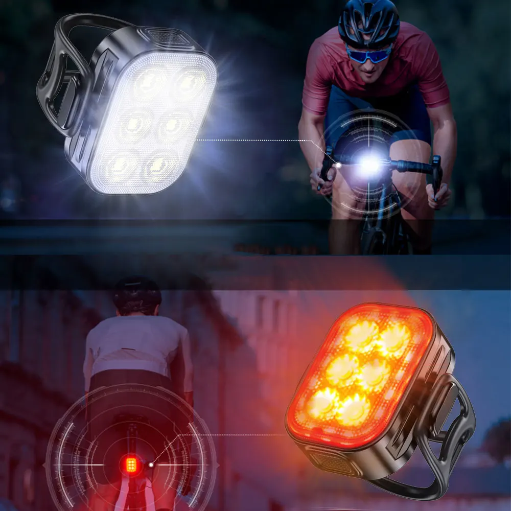 Q5 Bicycle Headlight Taillight MTB Road Bike Bright Flashlight Cycling Waterproof 50 200 Lumens LED Type-C Rear Front Lights