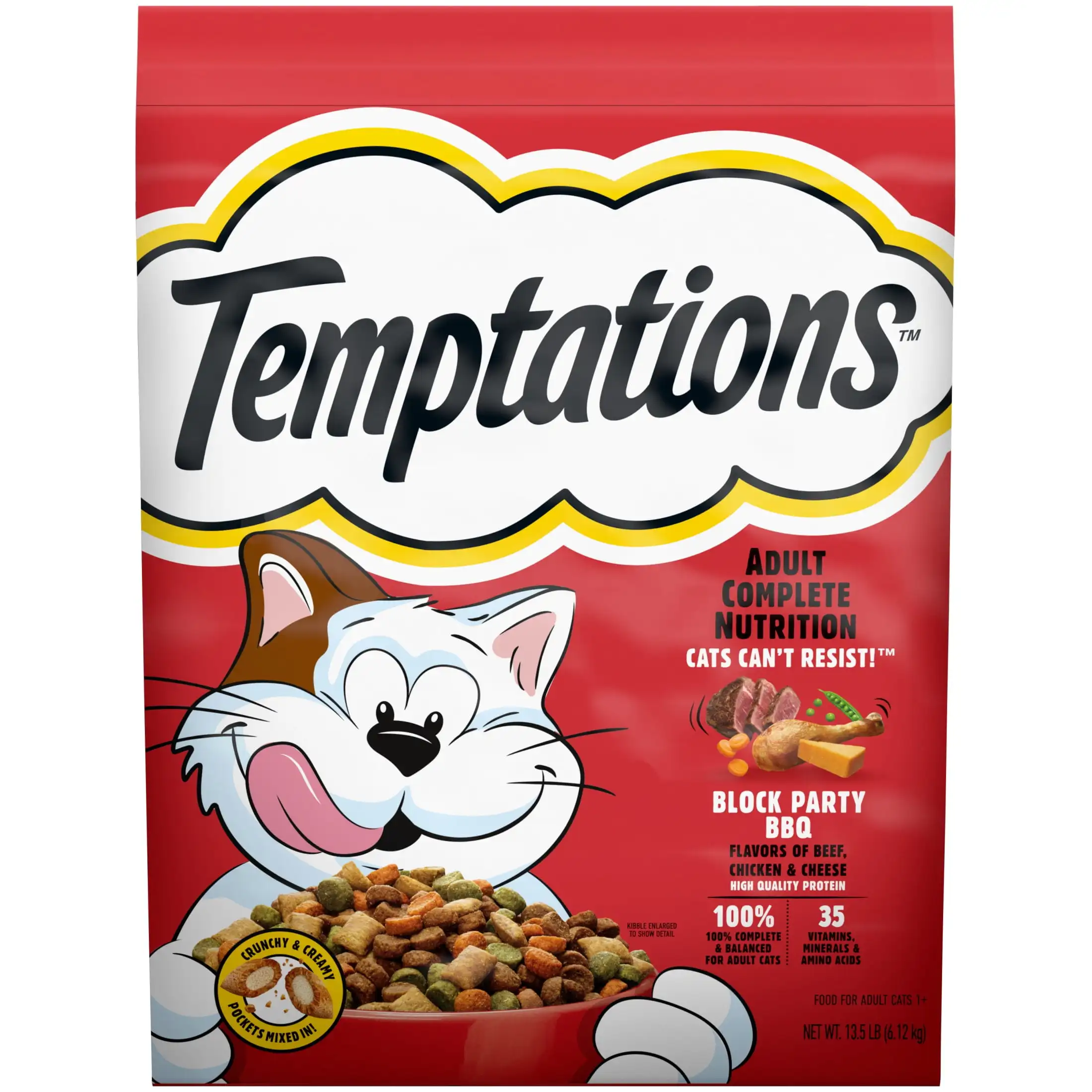 

Temptations Adult Dry Cat Food Block Party Bbq Flavor, 13.5 Lb Bag