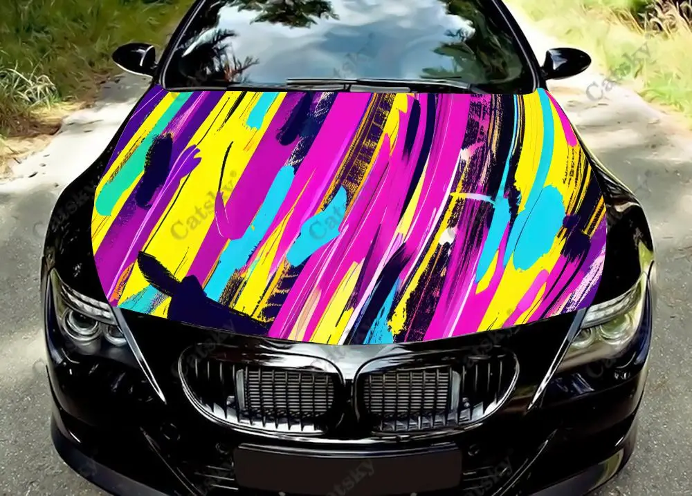 

Colored Square Spiral Pattern Car Hood Vinyl Stickers Wrap Vinyl Film Engine Cover Decals Sticker on Car Auto Accessories