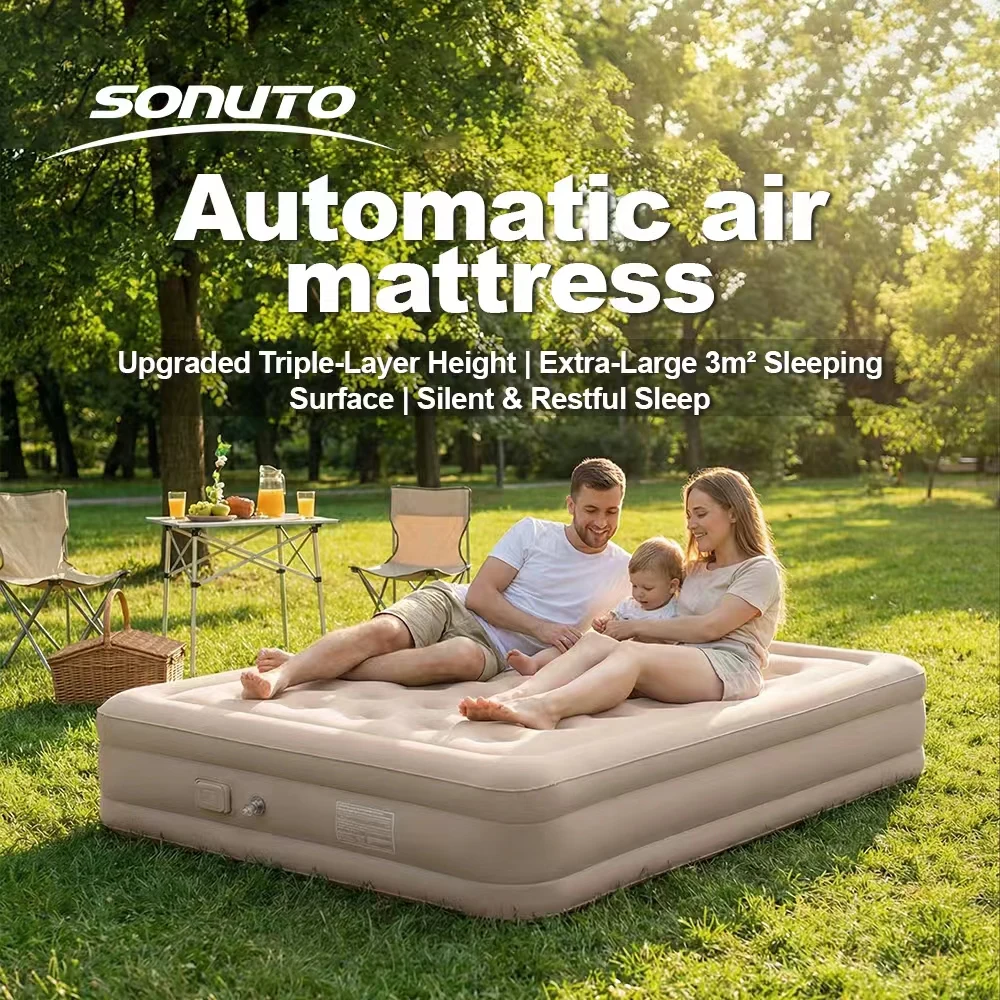 Inflatable Air Mattress with Built-in Electric Pump Quick One-Touch Self-Inflation Bed Portable Folding Sleep Pad Camping Home