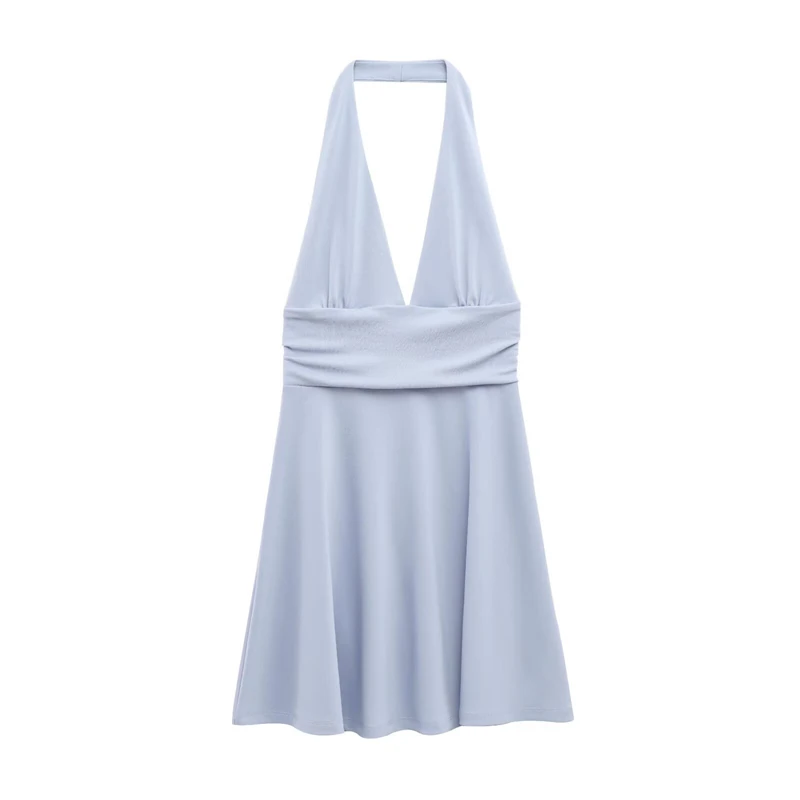 KEYANKETIAN 2025 Zomer Nieuwe vrouwen Halter V-hals Backless Slanke Mini Jurk Effen kleur Mode Sexy Mouwloze A-lijn Jurken