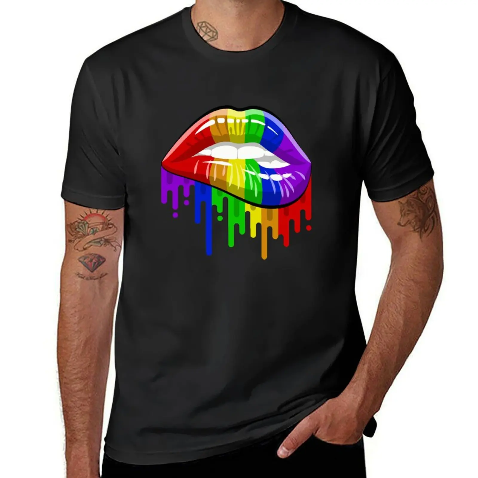LGBT Lips in Rainbow Flag Colours for Gay Pride! T-Shirt Aesthetic clothing Blouse oversized mens t shirts casual stylish