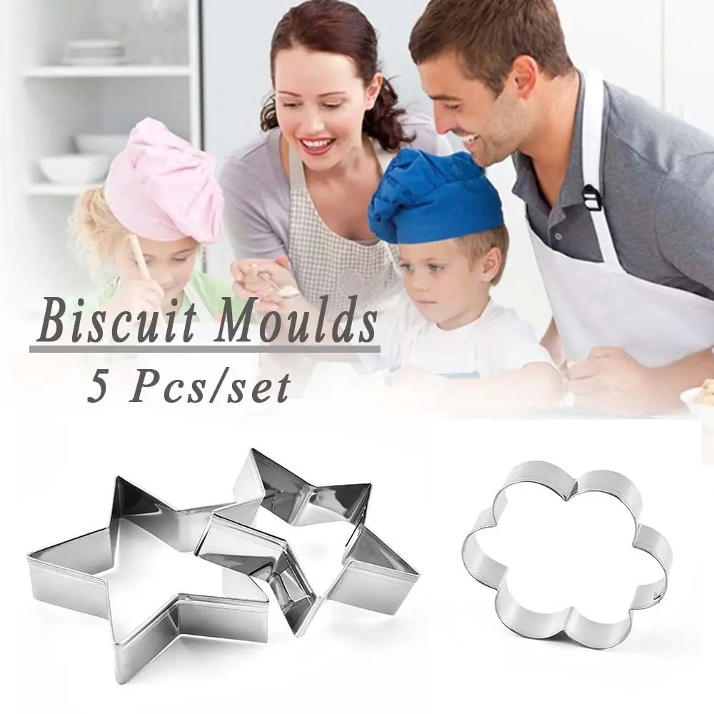 

Decorating 5 Pcs/set Fondant Tools Heart&Star Shape Cutter Cake Cookie Cutter Baking Mold Biscuit Moulds Cooking Tools
