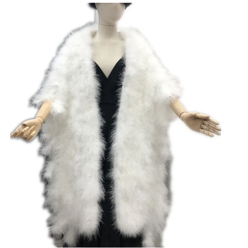 White New Design Real Ostrich Feather Wedding Shawl with Tassel Women Winter Fluffy Wraps Cape Bridal Shrug Party Scarf