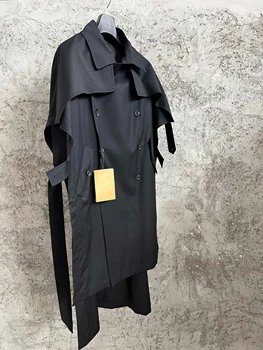 Men's Dark Wool Blend Double-Breasted Overcoat 2 TOP-YAMAMOTO Japanese original design Dark style loose wool mixed tie double-breasted overcoat for men 2