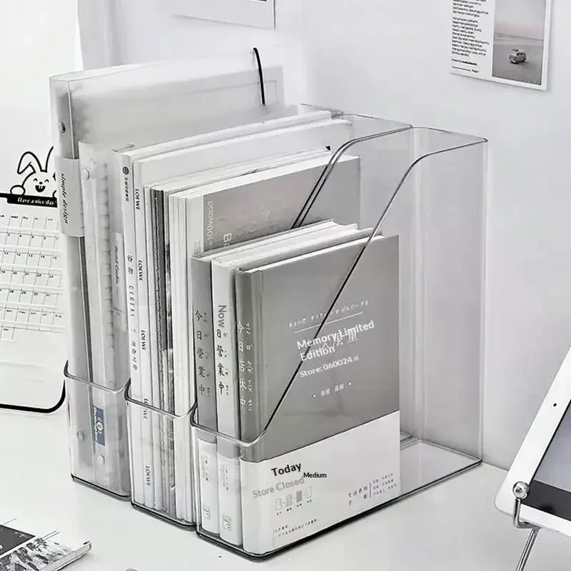 Desk Folder Holder Transparent PET Vertical File Folder Storage Bin Paper Tray Organizer Book Magazines Holder For Home Office