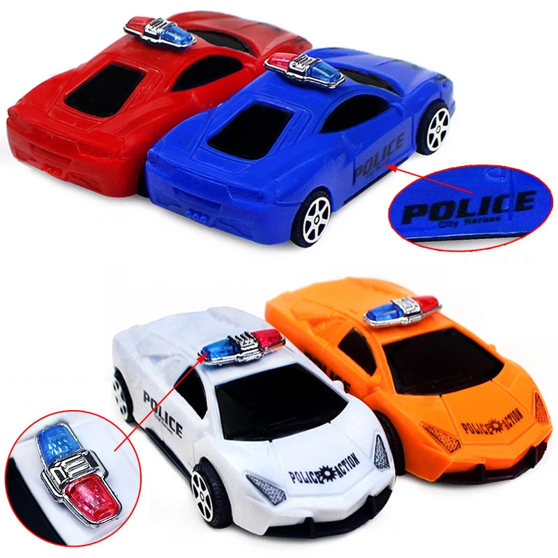 Brinquedo de carro de polícia pull back para crianças, simulação plástica, modelo multicolorido, carro inercial, brinquedos de quebra-cabeça, presentes para meninos, 4 peças