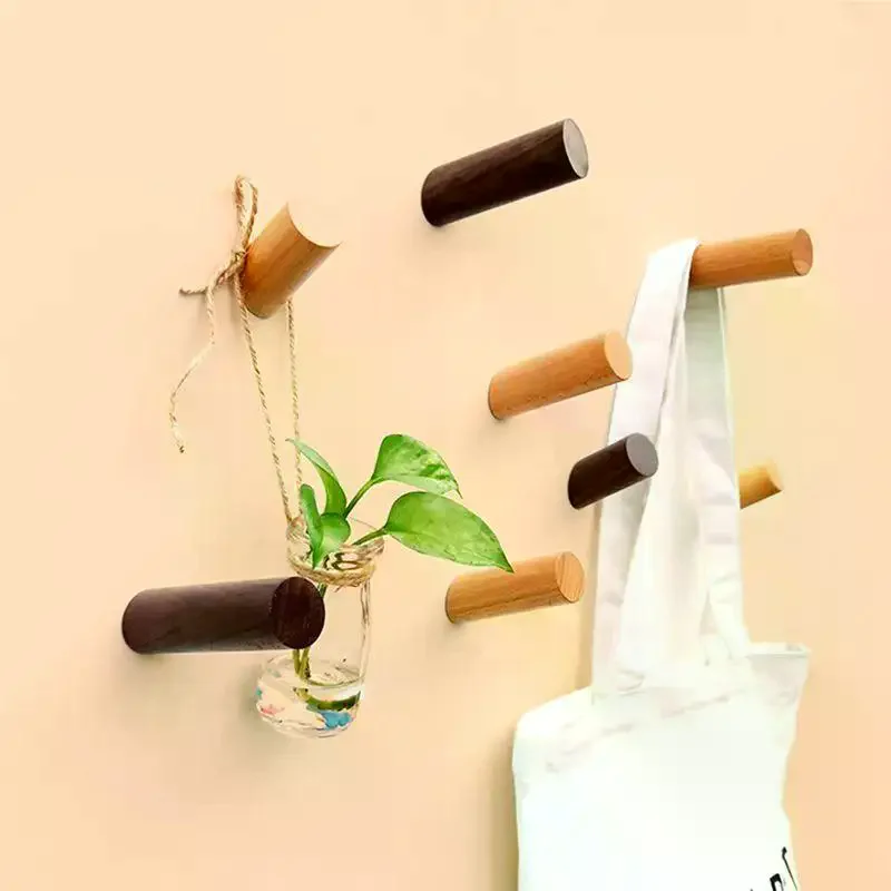 Wall Hanger Wood Hook Beech Holder Bathroom Key Coat Rack Kitchen Door Decorative Hook For Home Accessories Gadgets Organization