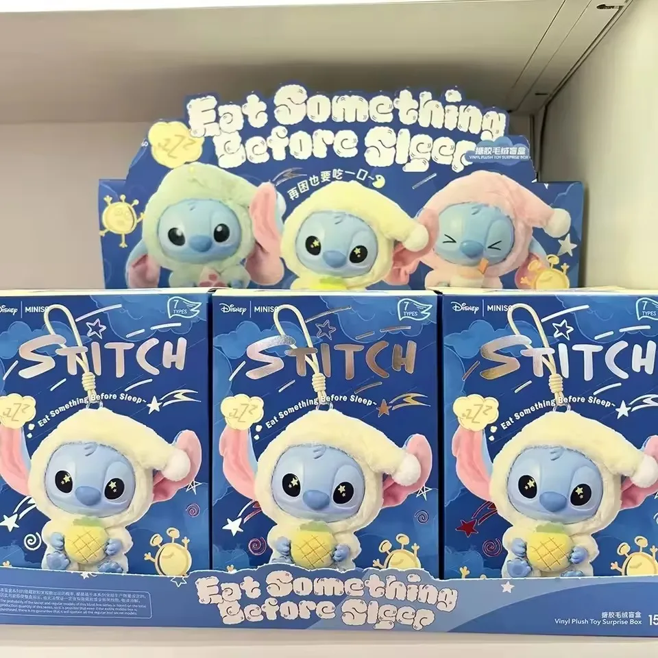 

MINISO New Stitch Eat Some Thing Before Sleep Series Vinyl Blind Box Bag Pendant Cute Plush Doll Mystery Box Toy Surprise Gifts