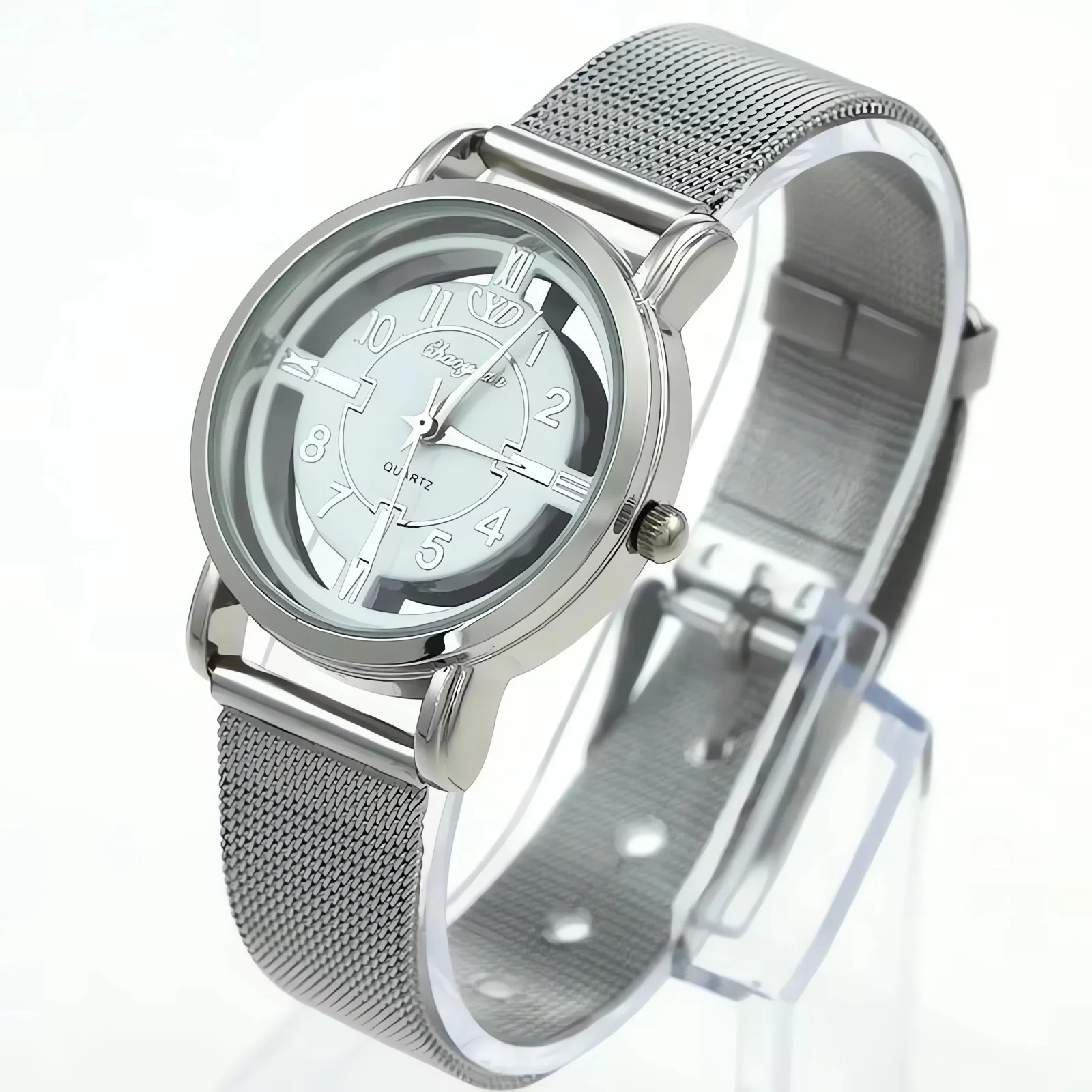 Black White Dial Hollow Band Ladies Watch Casual Fashion Stainless Steel Quartz Wristwatch High Quality Popular Gift