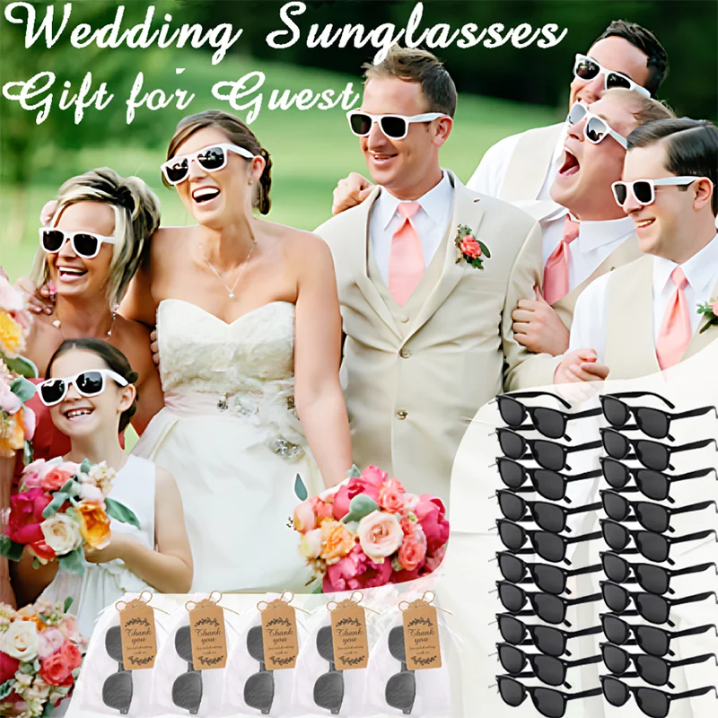 12-60 Uds. Favores de boda, regalos para invitados, gafas de sol, regalo para padrino de boda, damas de honor, despedida de soltera, despedida de soltera, gafas de recuerdo de fiesta