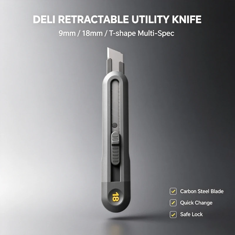 DELI Retractable Utility Knife Tools 9mm/18mm/T-shape Multi-specification Carbon Steel Courier Box Cutter Knifes Office Supplies