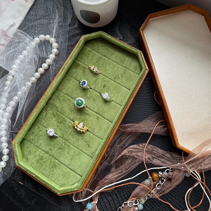 고품질 벨벳 팔각형 반지 보관함 귀걸이 보석 진열 트레이 보석 가게 카운터 진열함 반지 보관함