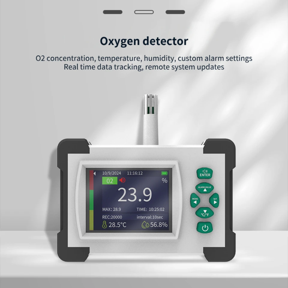 Oxygen concentration monitor portable air quality analyzer Temperature and humidity recorder Real time data tracking Store data - Image 6