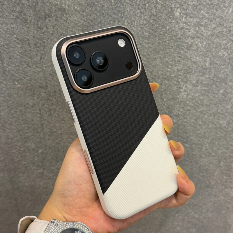 Magnetic Splicing Colors PU Leather for Magsafe Case for iPhone 18Pro 17Pro 17Pro Max Alloy Lens Frame Wireless Charging Cover