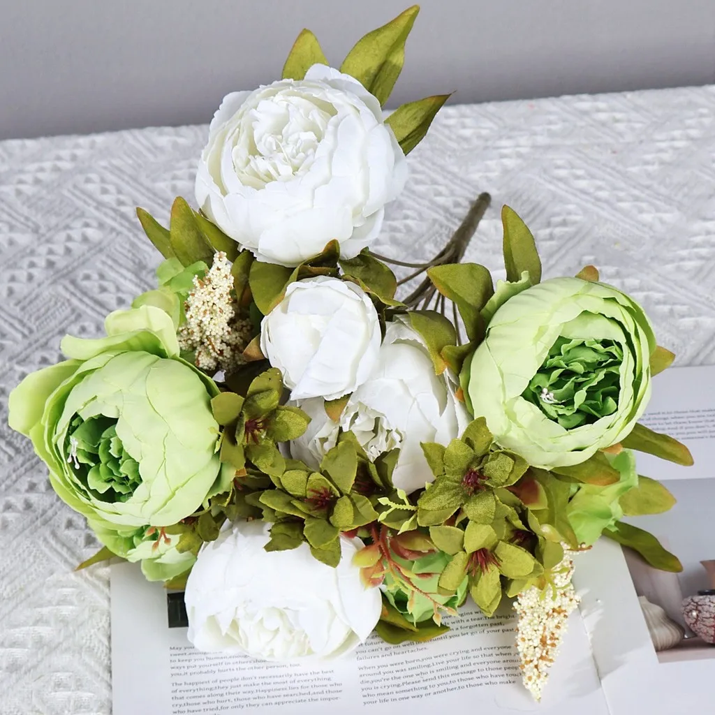 زهور الفاوانيا الاصطناعية ذات 13 رأسًا على الطراز الأوروبي - أزهار حريرية واقعية للديكور المنزلي، قطع تحف الزفاف #4