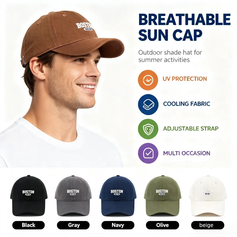 Vintage Boston 1630 Embroidered Baseball Cap Unisex Cotton Adjustable Dad Hat for Outdoor Travel Sports  Camping, Jogging