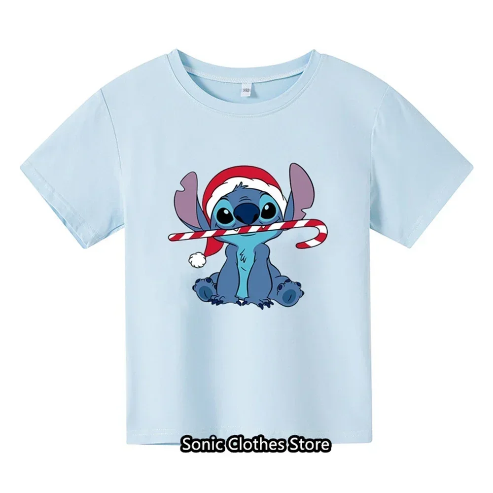 T-shirt infantil com padrão Anime Lilo e Stitch, top kawaii, estilo casual, moda, novo, 3-14 anos, 2022