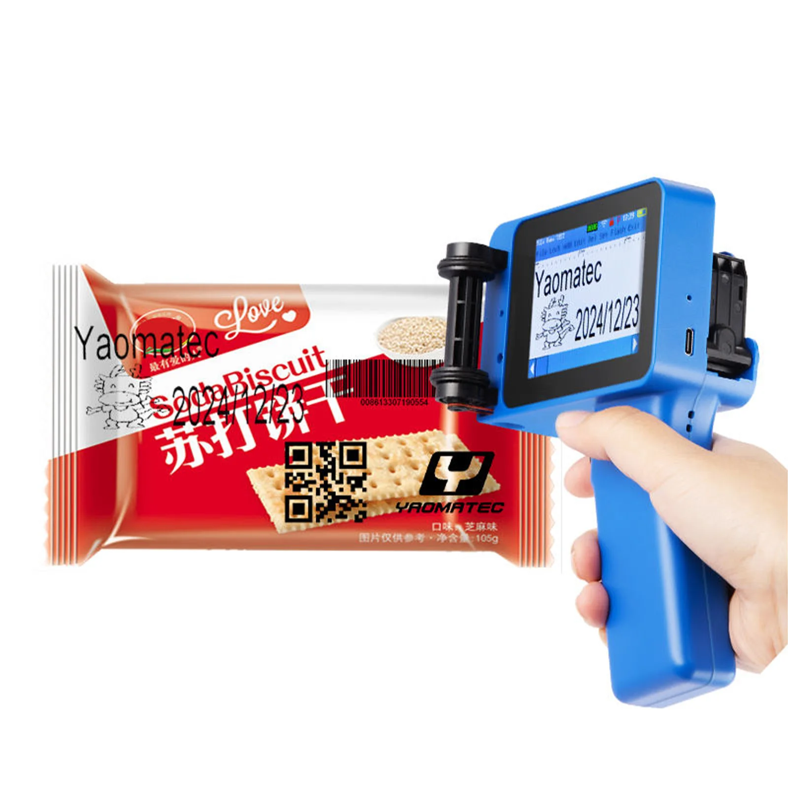 

YAOMATEC 25.4mm Black/Blue/Grey Handheld Inkjet Printer for Plastic Packaging Bags