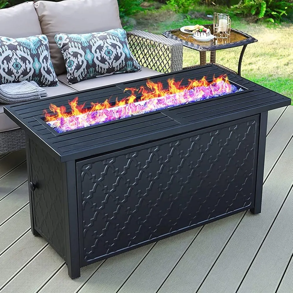 45” Outdoor Rectangular Gas Fire Pit Table,50000 BTU Propane Iron Plate Embossing Fires Table ,Outdoor Fire Pit