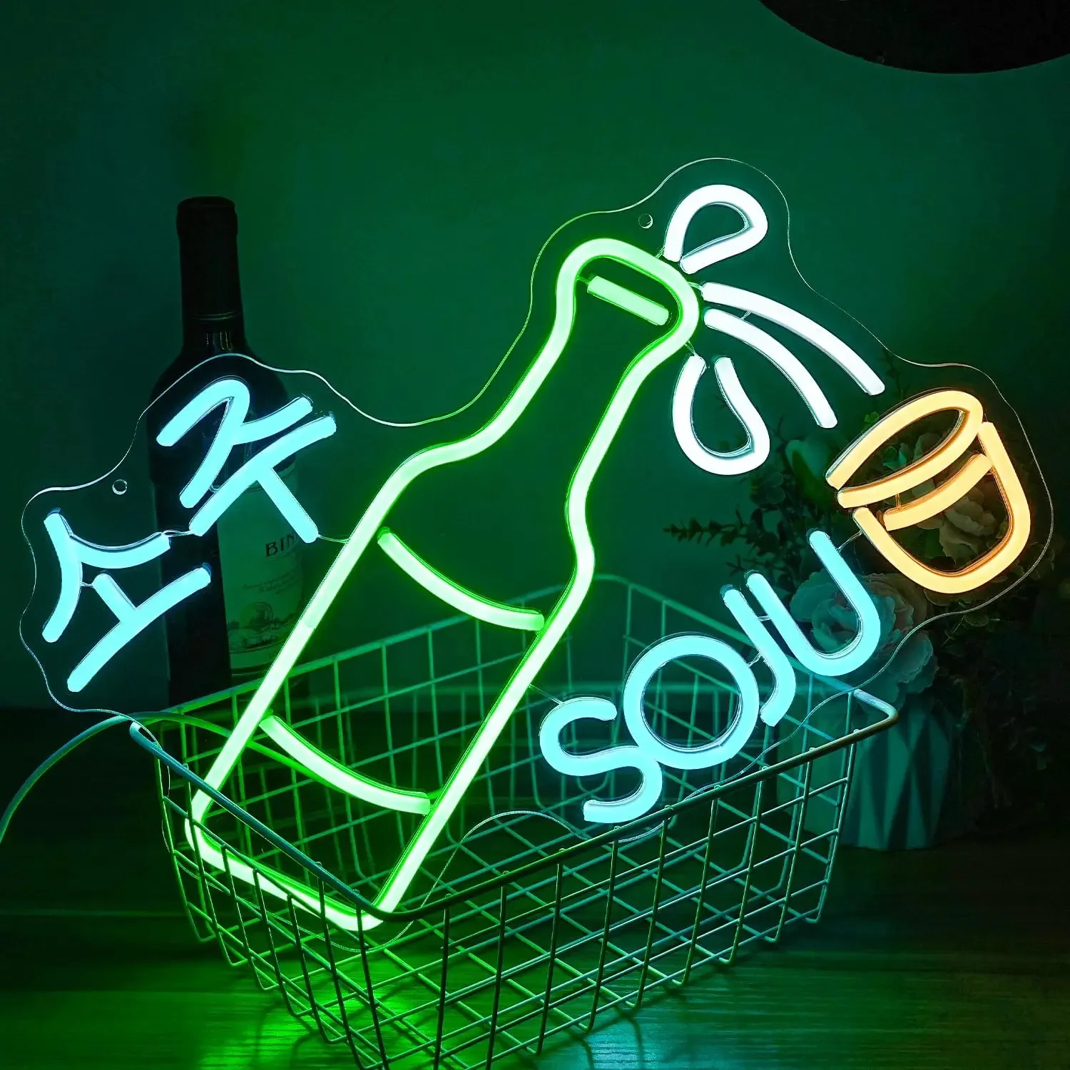 Soju Korean Bottle Neon Sign USB Dimmable LED Neon Light Korean BBQ Restaurant Kpop Themed Birthday Party Decor Bar Opening Gift