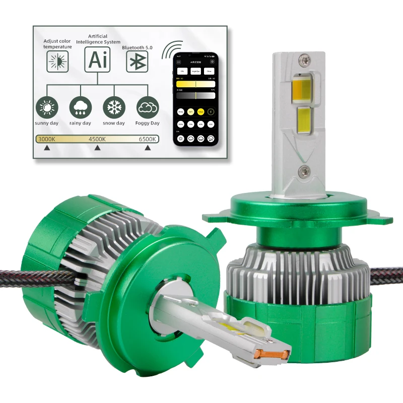 

Высококачественная автомобильная фара, 3 цвета, светодиодная h4 4300k 6000K 3000K H1 H7 H11 Hb3 9005, светодиодная фара 12 В, управление через приложение, светодиодная лампа H1 H3 H4