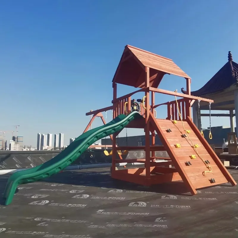 Equipo de entretenimiento al aire libre grande para jardín para niños, columpio creativo, parque infantil de madera para exteriores, juegos para niños, juegos de columpios de madera para el suelo